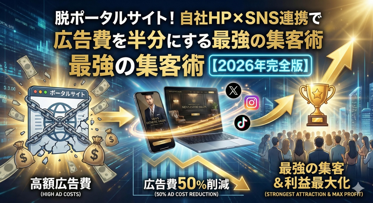 脱ポータルサイト!自社HP×SNS連携で広告費を半分にする最強の集客術【2026年完全版】